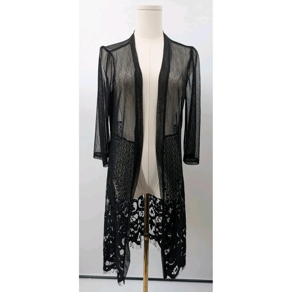 Forgotten Grace Black Sheer Lace Long Cardigan Size S Whimsigoth Boho Festival